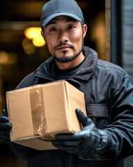 Close Up of Delivery Worker Carrying Boxes