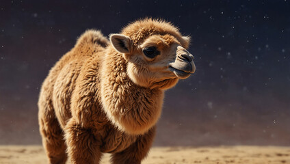 Fototapeta premium A sweet moment featuring a baby camel