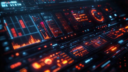 Obraz premium A futuristic financial dashboard, showcasing digital finance and data visualization with modern technology.