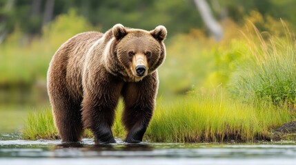 Obraz premium Majestic Brown Bear in a Forest Setting