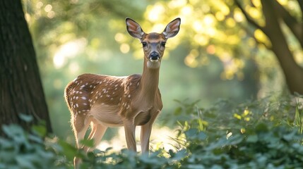 Deer standing in the park, looking forward