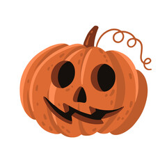 Fun scary pumpkin on a light isolated background. Awful pumpkin is a symbol of Halloween. Design element for the autumn holiday All Saints' Evening.