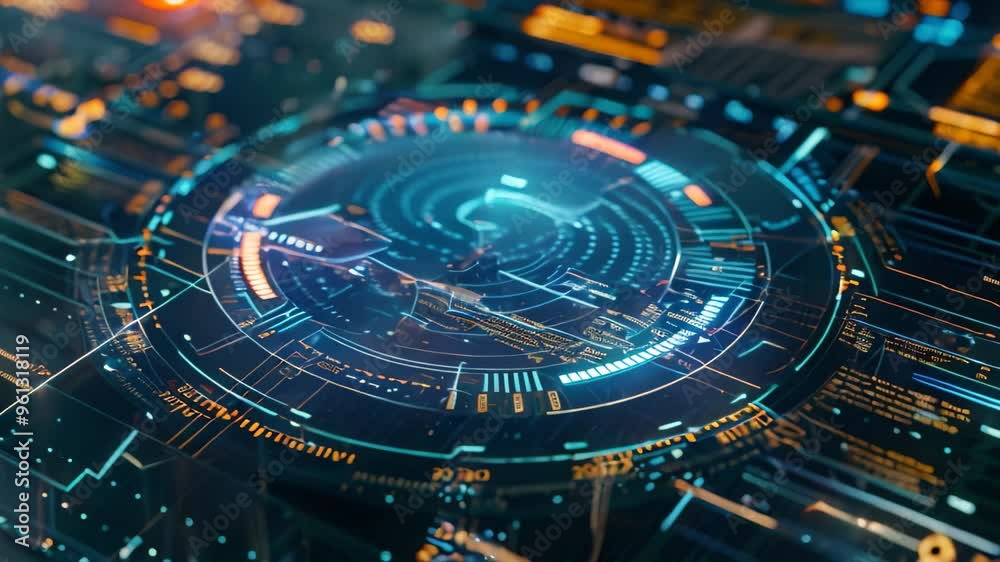 Poster Close-up of a futuristic holographic interface displaying complex data and visualizations, A holographic interface displaying complex data and statistics