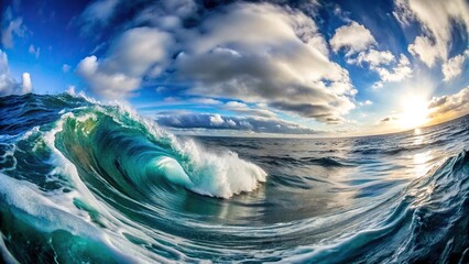 Fototapeta premium Big waves at open sea in the South Atlantic ocean captured with a fisheye lens