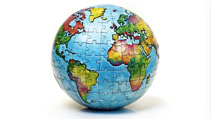 bird eye view of a puzzle globe isolated on white background