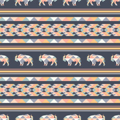 Colorful Boho American Bison Stripes Seamless Vector Repeat Pattern
