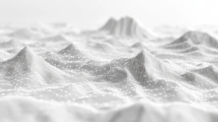 Obraz premium Abstract low-poly white background with polygonal mountains and connection lines.