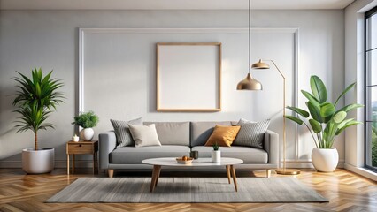 A minimalist frame floats against the empty wall, adding a touch of sophistication to the room's clean lines