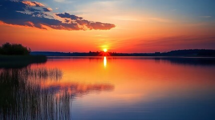 Obraz premium Sunset Over the Lake