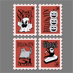Halloween post stamps  character design illustration. Set of cuet Halloween elements. On  Background