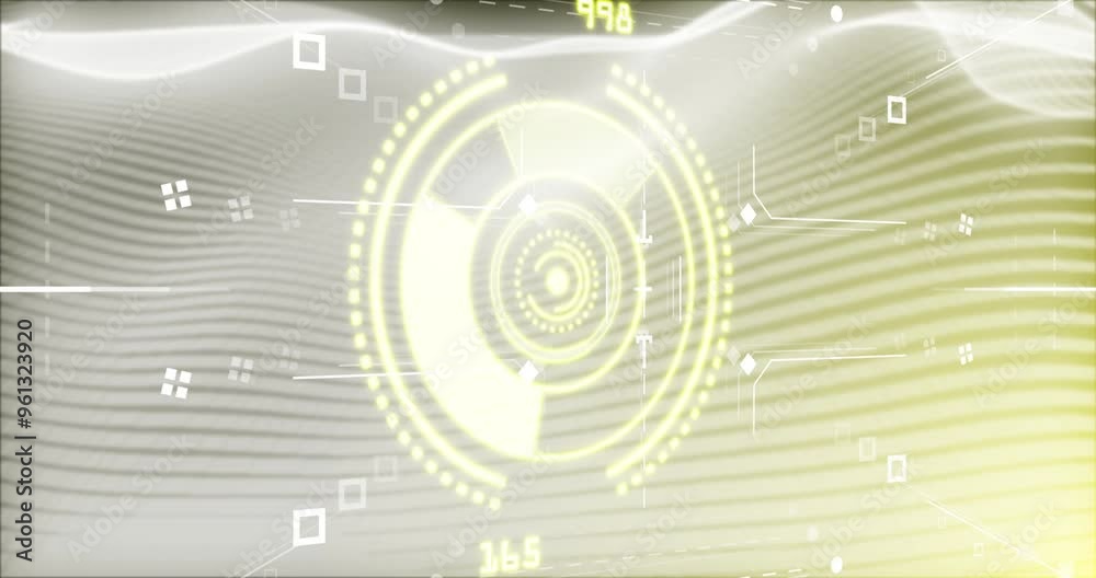 Poster digital target animation over abstract wavy lines and numbers