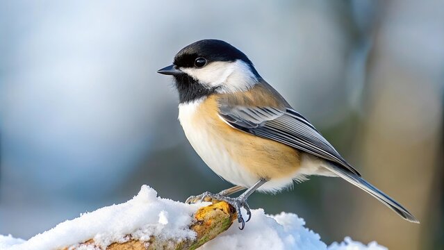 black capped chickadee Poecile atricapillus in winter Tilted Angle