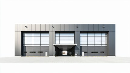 Modern Industrial Building with Large Garage Doors