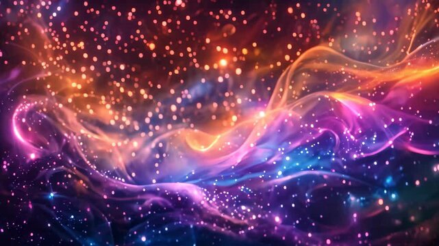 Abstract videograph featuring a dark backdrop with a luminous, iridescent fabric and sparkling lights, A luminous backdrop of sparkling magic