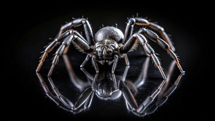 Black spider on dark background with forced perspective