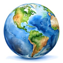 watercolor earth globe with clouds