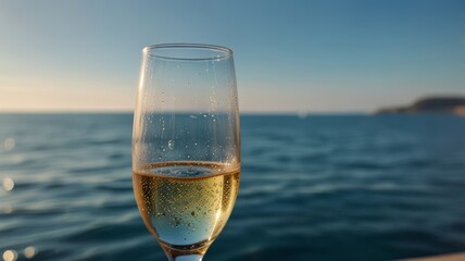 Obraz premium Ocean View with Sparkling Wine Glass