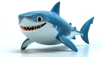 Fototapeta premium A cheerful cartoon shark with a big smile, perfect for children's media and ocean-themed projects.
