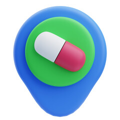 3D Pharmacy Location Pin with Pill
