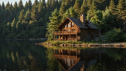 Fototapeta premium wooden house in the lake