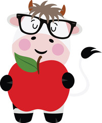 Back to school cow holding an apple