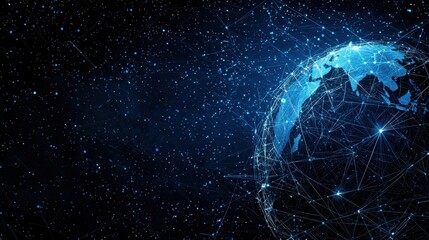 Global Network Connections  Abstract Blue Earth with Glowing Lines and Stars