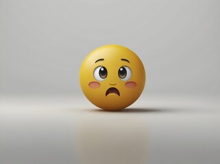 Fototapeta premium A cute yellow emoji with worried eyes and blushing cheeks, expressing concern and fear in a playful, cartoonish style.