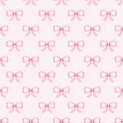 Pink coquette ribbon seamless pattern, Girly bow aesthetic digital paper background for fabric print