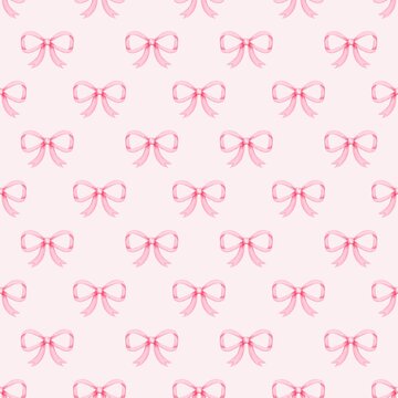 Pink coquette ribbon seamless pattern, Girly bow aesthetic digital paper background for fabric print