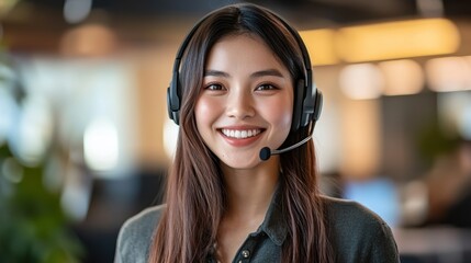 Friendly Customer Service Representative with Headset in Modern Office Environment