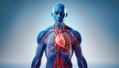 3D Medical Illustration of the Human Heart and Cardiovascular System