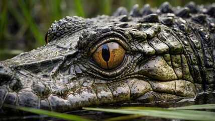 angry crocodile macro shot , eyes of crocodile
