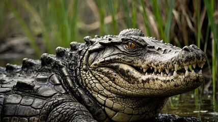 Fototapeta premium angry crocodile macro shot , eyes of crocodile