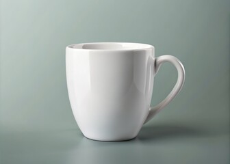 Fototapeta premium A simple white ceramic cup with room for customization, perched on a clean, snowy white background with no