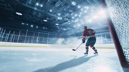 Obraz premium Epic Ice Hockey Player in Action, Intense and Dynamic Hockey Scene background