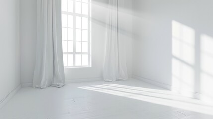 Fototapeta premium an empty white room with large windows, and light pouring into the room