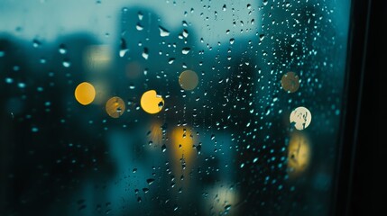 close-up of a window pane during heavy rain,