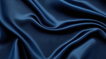 Obraz premium Smooth Navy Blue Silk Fabric Texture Draped Material Background Elegant Soft Textile Close Up