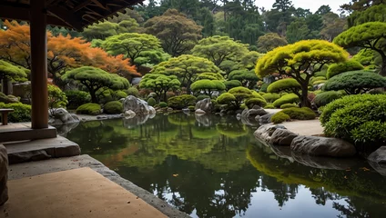 Tuinposter  japanese garden with pond  © Mehreen