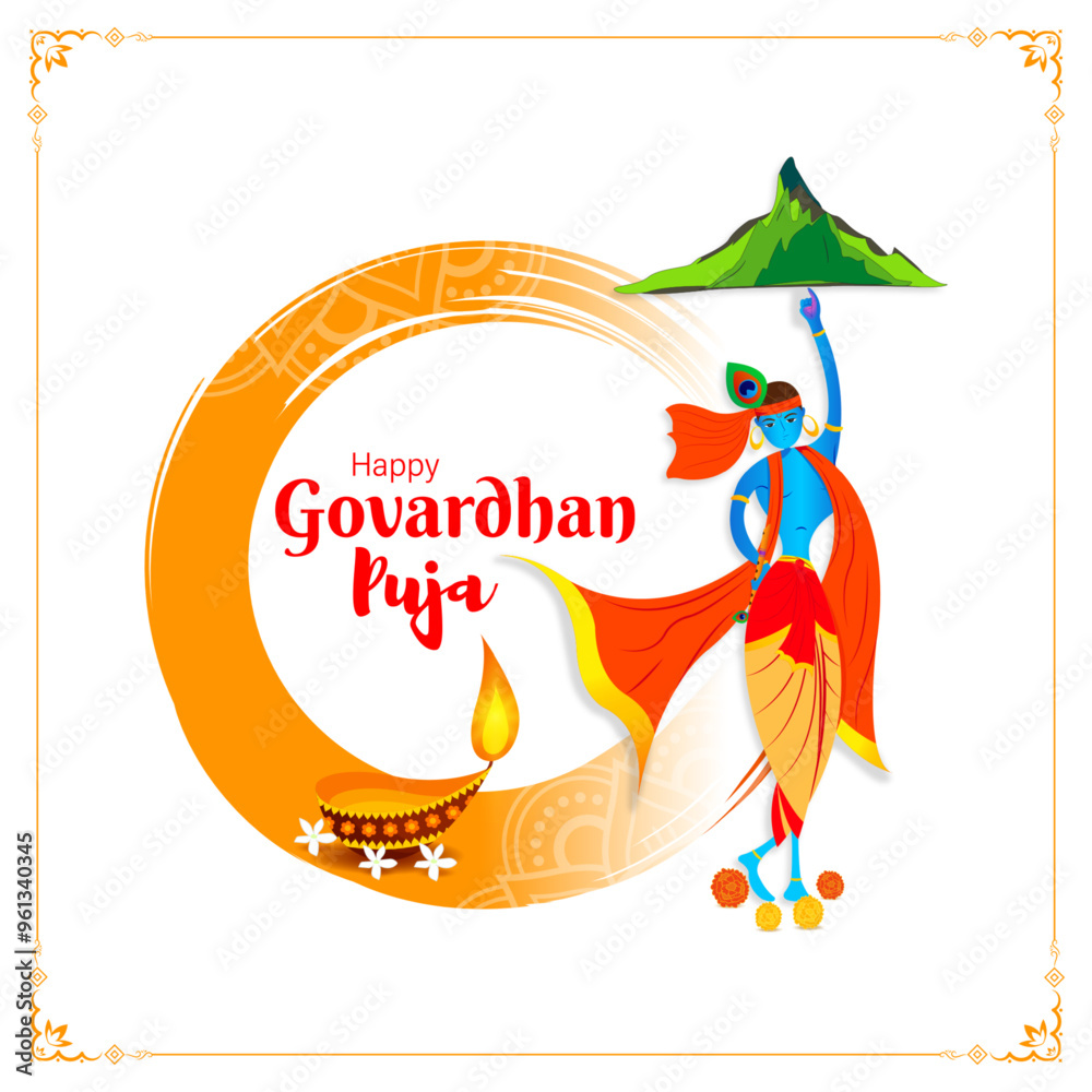 Wall mural vector illustration of happy govardhan puja social media feed template