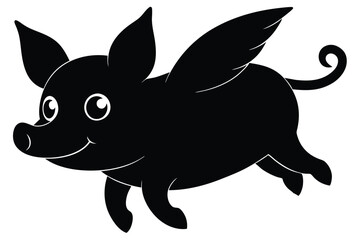 Cute flying pig silhouette vector illustration