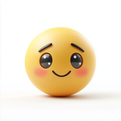 Fototapeta premium A cheerful yellow emoji face with big eyes and shy smile, radiating happiness and warmth.