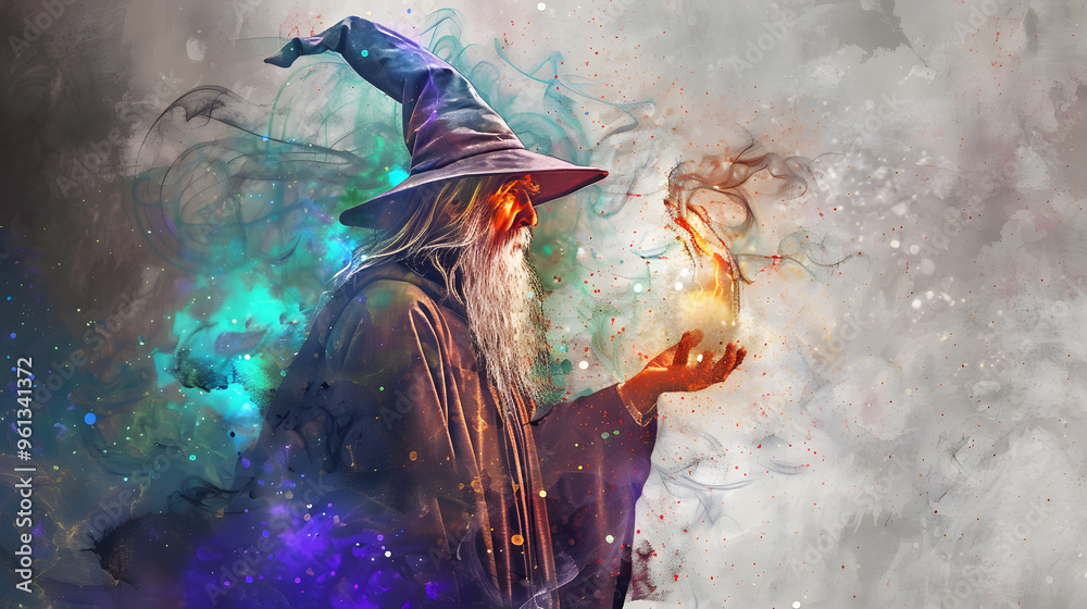 Wall mural Wizard Magic Watercolor art drawing style