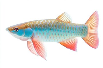 the beside view Platinum Arowana Fish, Isolated on White Background