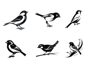 Fototapeta premium A set of sparrow silhouettes vector art. 
