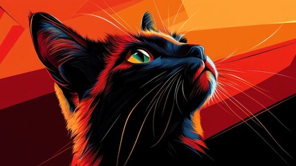Stylized cat, depicted with sharp lines, contrasting colors, and a unique modern aesthetic, providing a striking and impactful visual effect.