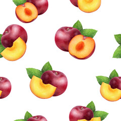 A Watercolor Seamless Pattern of Plums for Various Creative Uses and Applications