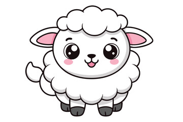 Coloring page for kids. Cute sheep cartoon line art illustration