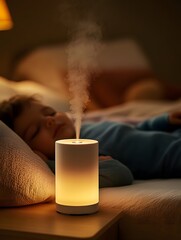 Cozy Bedroom with Aroma Diffuser and Sleeping Baby