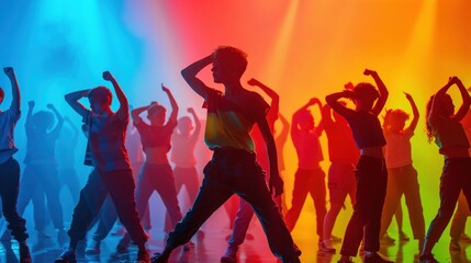 A vibrant image of students performing in a school talent show, with a clean background and ample copy space for event details
